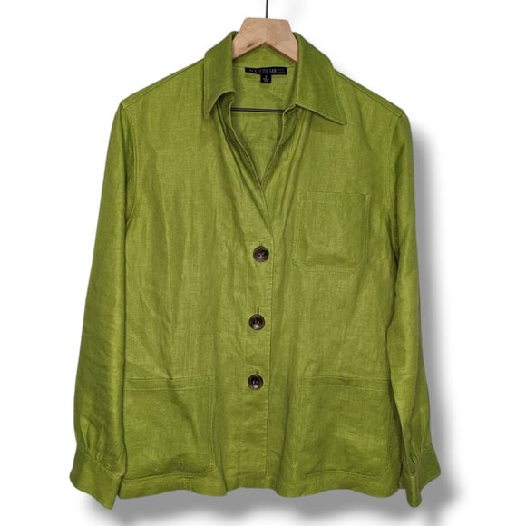 Lafayette 148 100% Linen Women's Size 4 Oversized Green Blazer Jacket Blouse - Picture 1 of 6
